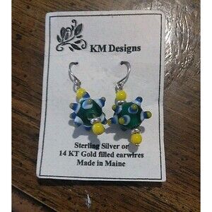 KM Designs Dangle Funky Glass Sterling Silver Wire Hooks